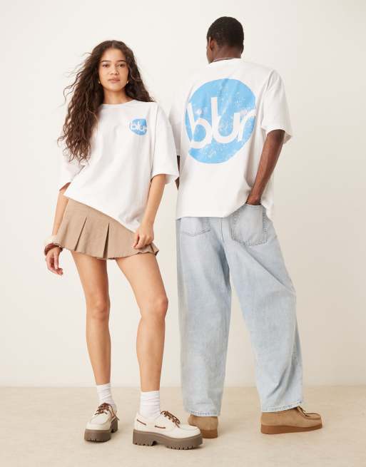ASOS DESIGN – Biały T-shirt unisex o kroju oversize z nadrukiem „blur“, 3 z 4