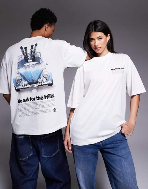 ASOS DESIGN – Biały T-shirt unisex o kroju oversize ze świątecznym nadrukiem VW - view 1