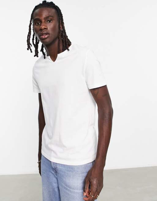 ASOS DESIGN – Biały T-shirt z wycięciem w dekolcie w kształcie litery V