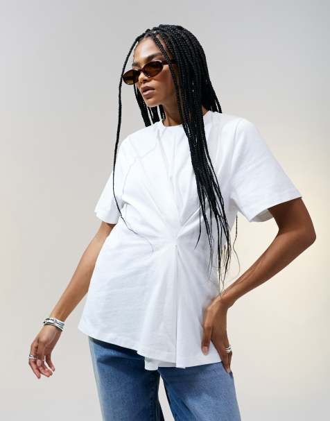 ASOS DESIGN pleat tuck detail t-shirt in white
