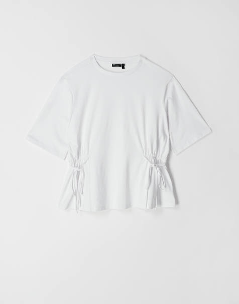 ASOS DESIGN – Biały T-shirt ze zbieranymi bokami z wiązaniem - view 1