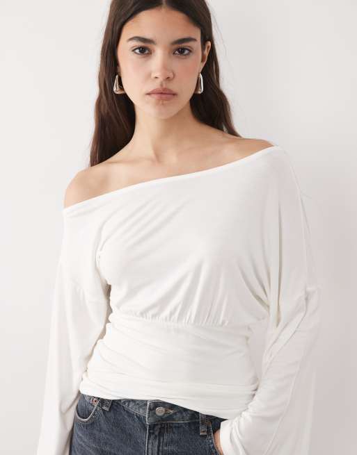ASOS DESIGN – Biały taliowany top z opadającymi ramionami, 3 z 4