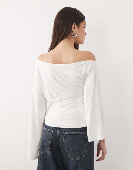 ASOS DESIGN – Biały taliowany top z opadającymi ramionami, 4 z 4