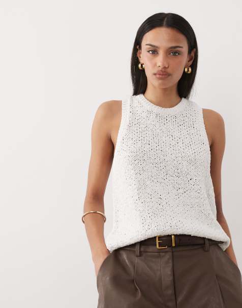 ASOS DESIGN – Biały top bez rękawów o fasonie bokserki, wykończony taśmą - view 1