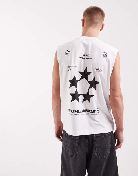 ASOS DESIGN – Biały top bez rękawów oversize z grafiką piłkarską - view 1