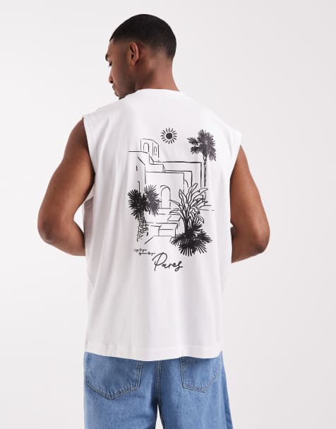 ASOS DESIGN – Biały top bez rękawów oversize z grafiką z motywem krajobrazu - view 1