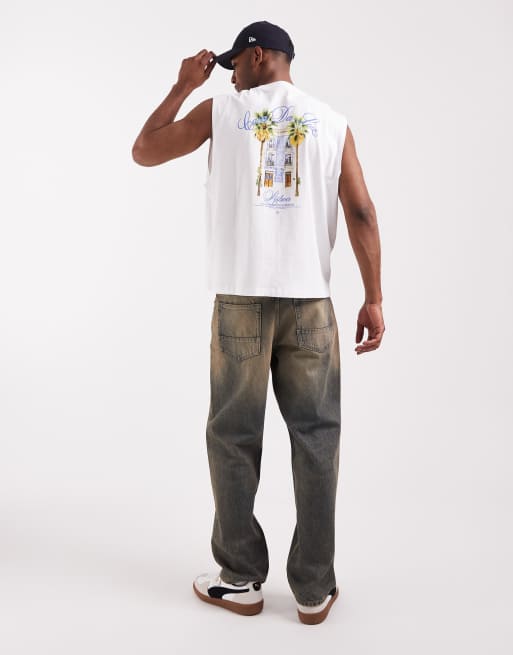 ASOS DESIGN – Biały top bez rękawów oversize z grafiką z palmami, 2 z 5