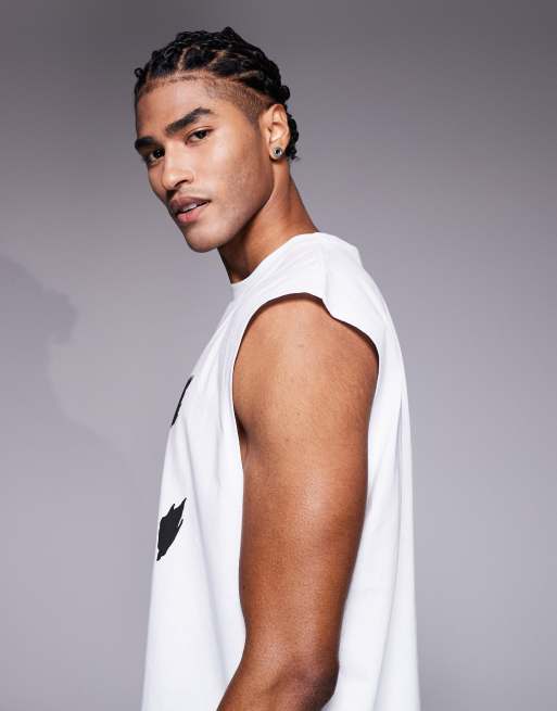 ASOS DESIGN – Biały top bez rękawów oversize z nadrukiem strasznej twarzy , 4 z 5