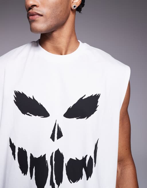 ASOS DESIGN – Biały top bez rękawów oversize z nadrukiem strasznej twarzy , 5 z 5