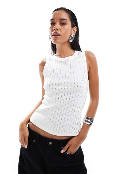 ASOS DESIGN – Biały top bez rękawów zdobiony dżecikami - view 1