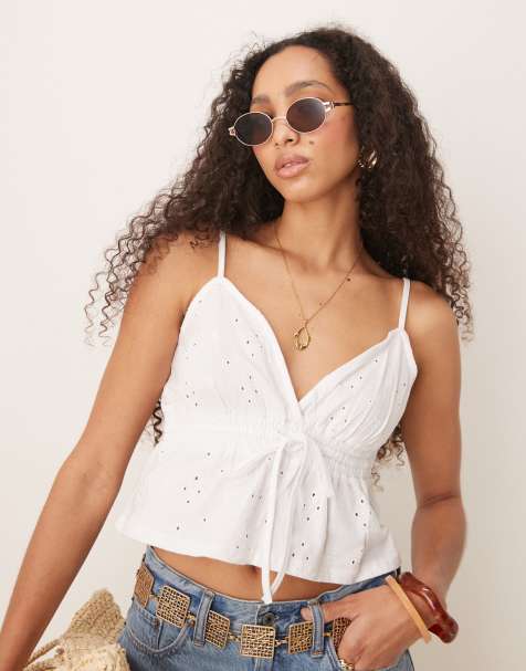 ASOS DESIGN – Biały top na ramiączkach, w stylu babydoll, z haftem angielskim - view 1