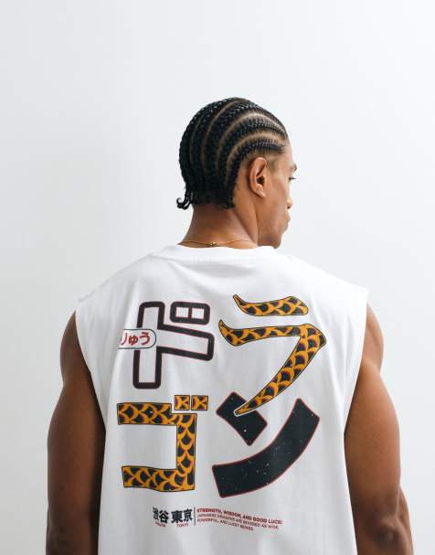 ASOS DESIGN – Biały top oversize bez rękawów z grafiką na plecach - view 1