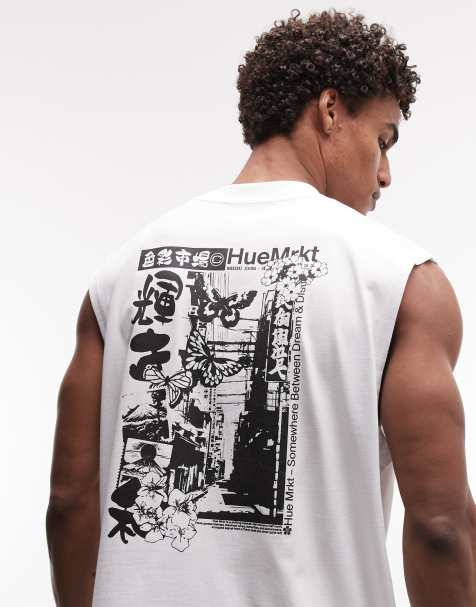 ASOS DESIGN – Biały top oversize bez rękawów z grafiką z motywem motyli - view 1