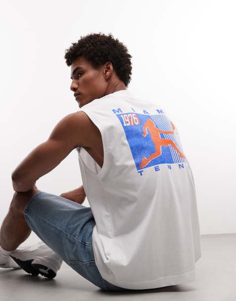 ASOS DESIGN – Biały top oversize bez rękawów z grafiką z motywem tenisa i napisem Miami - view 1