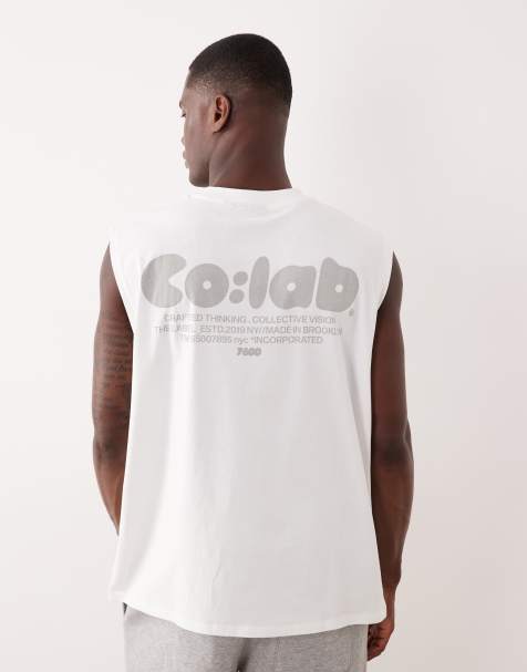 ASOS DESIGN – Biały top oversize bez rękawów, z nadrukiem - view 1