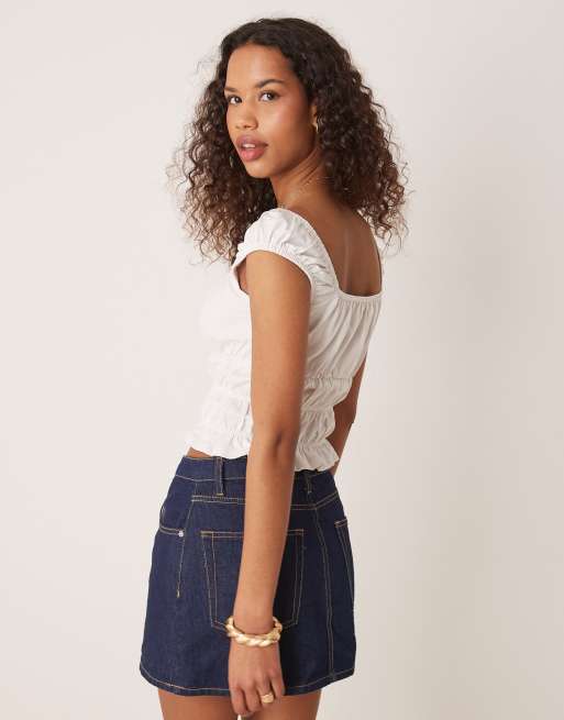 ASOS DESIGN – Biały top w stylu milkmaid z krótkimi rękawami, 3 z 4