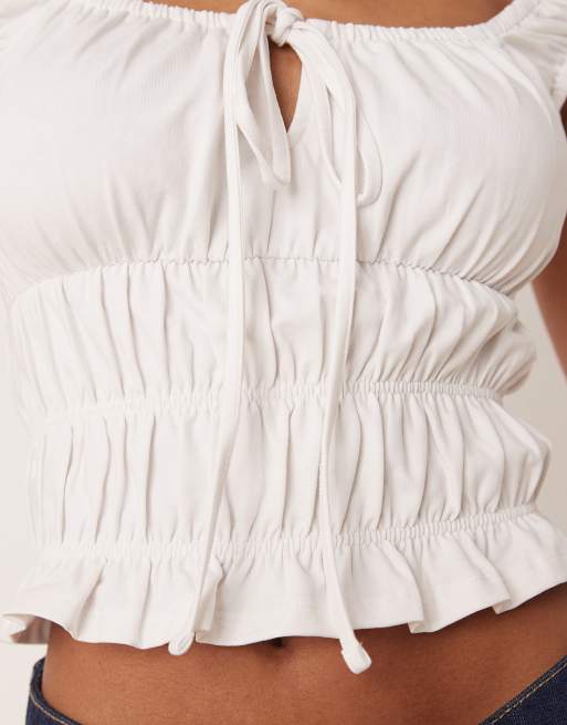 ASOS DESIGN – Biały top w stylu milkmaid z krótkimi rękawami, 4 z 4