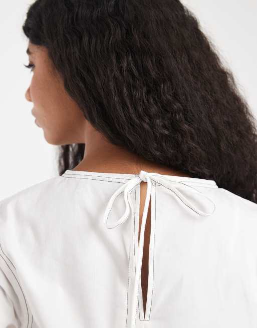 ASOS DESIGN – Biały top z baskinką i kontrastowymi szwami, 3 z 4
