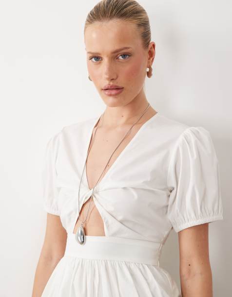 ASOS DESIGN – Biały top z bufkami i skręconym przodem - view 1