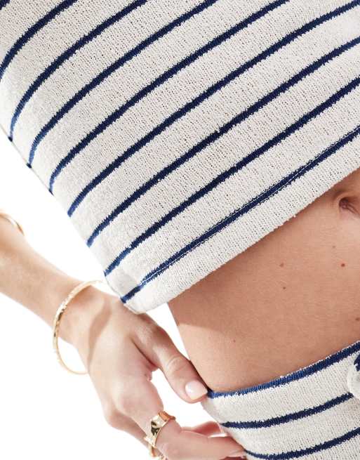 ASOS DESIGN – Biały top z dekoltem bandeau w paski, część zestawu, 3 z 4