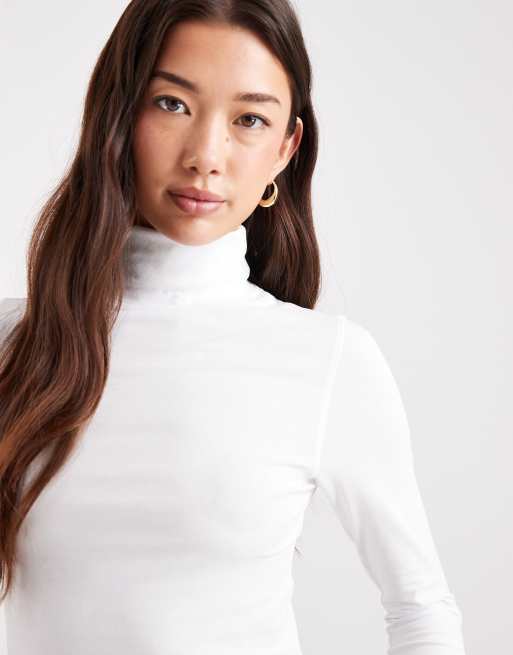 ASOS DESIGN – Biały top z dżerseju z golfem i długimi rękawami, 3 z 4