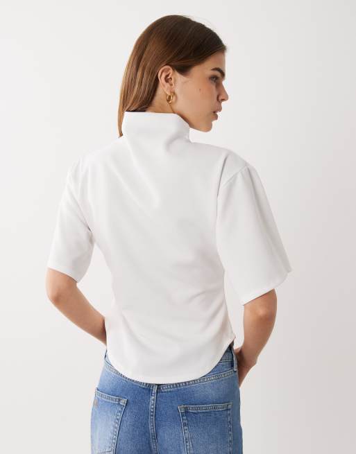 ASOS DESIGN – Biały top z krótkimi rękawami i golfem, 4 z 4