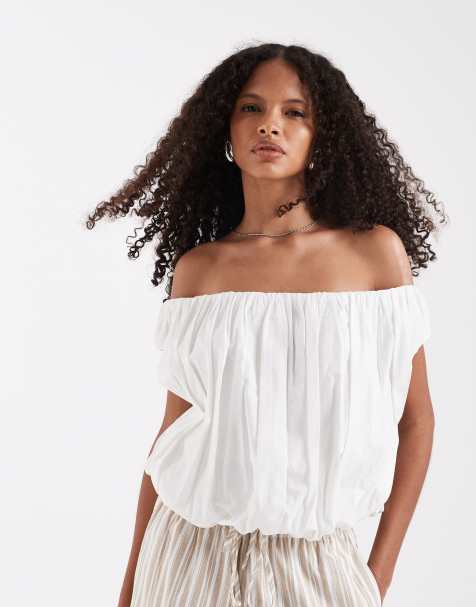 ASOS DESIGN – Biały top z odkrytymi ramionami i dołem typu bombka - view 1