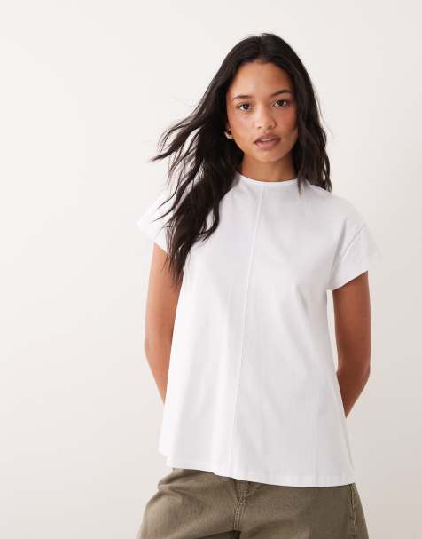 ASOS DESIGN cap sleeve floaty top with seam detail in white