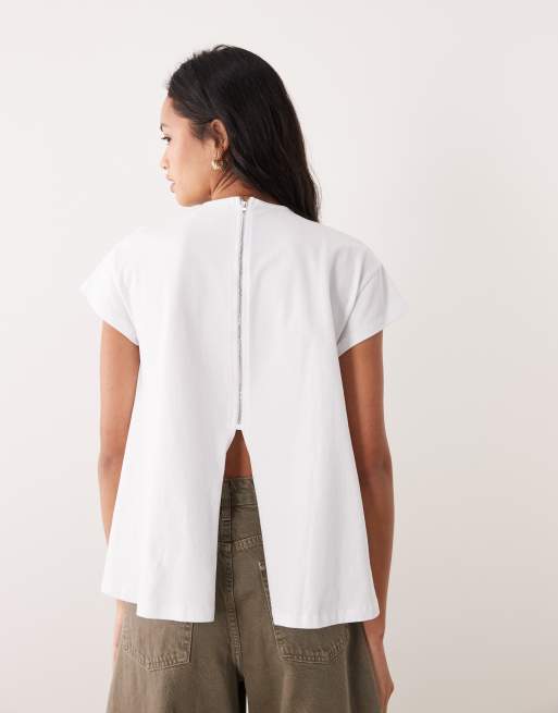 ASOS DESIGN – Biały, układający się top z krótkimi rękawkami i ozdobnym szwem, 3 z 4