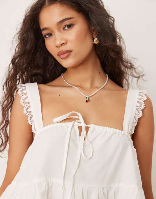 ASOS DESIGN – Biały warstwowy top na ramiączkach z koronkowym wykończeniem, 3 z 4