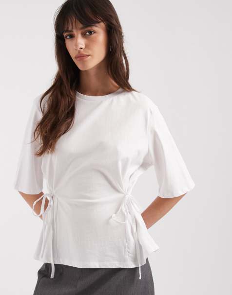 ASOS DESIGN – Biały wiązany w talii top z krótkimi rękawami - view 1