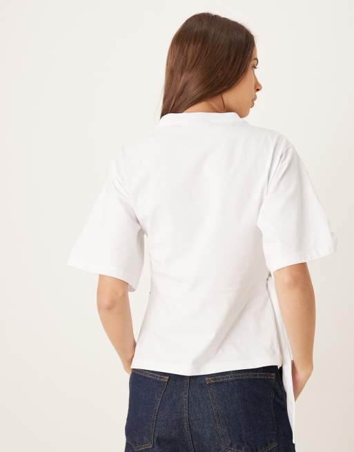 ASOS DESIGN – Biały zbierany asymetryczny top z krótkimi rękawami, 4 z 4
