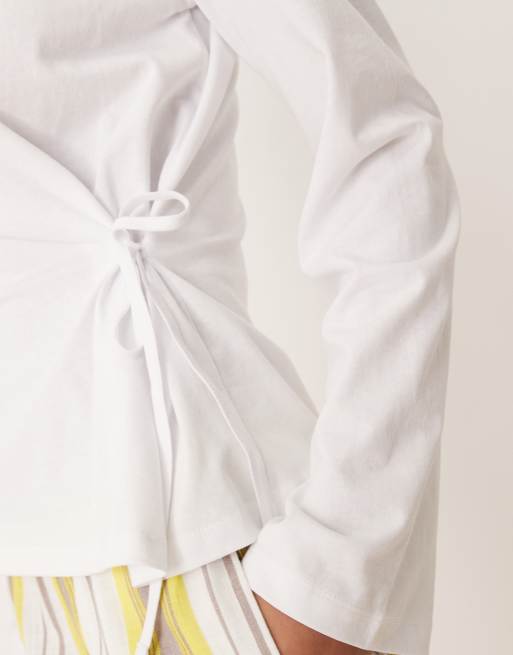 ASOS DESIGN – Biały zbierany po bokach top z długimi rękawami, 3 z 4