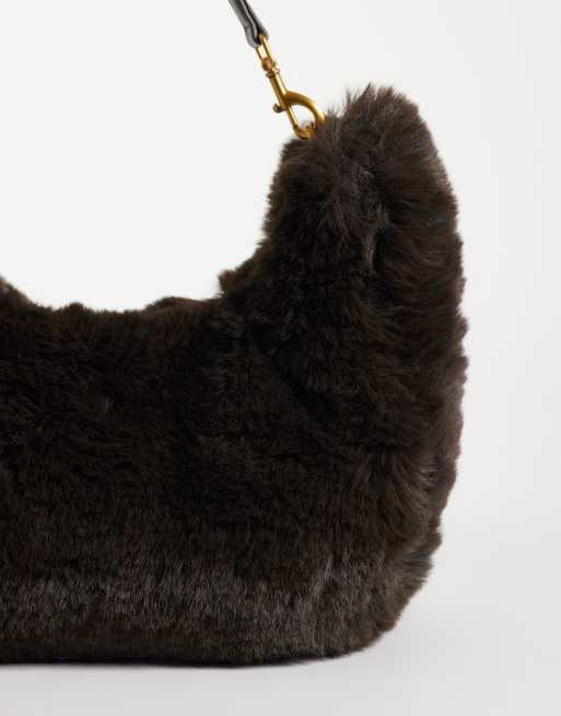 ASOS DESIGN big faux fur shoulder bag in chocolate, 4 of 4