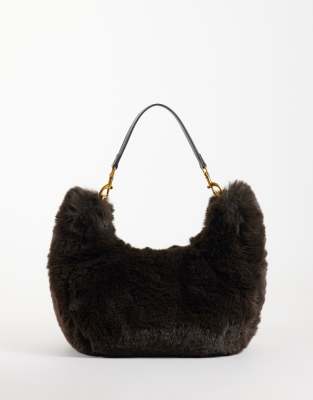 Asos Design Big Fur Shoulder In Brown