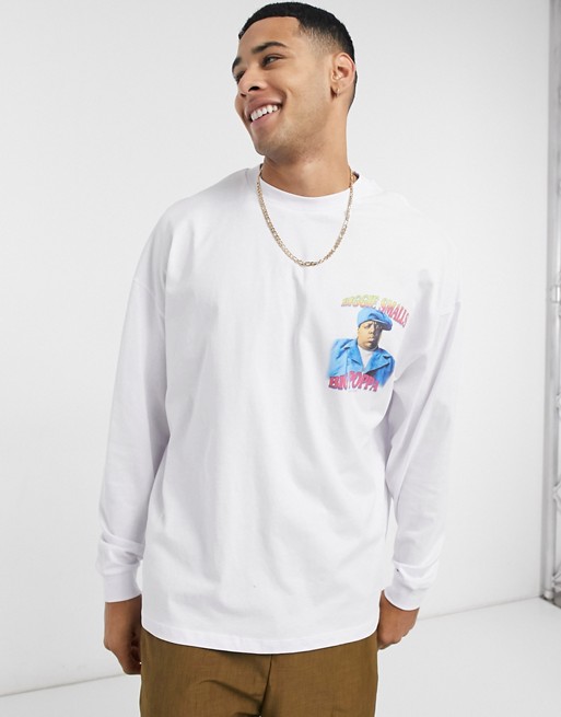 ASOS DESIGN Biggie oversized long sleeve t-shirt with chest print in white