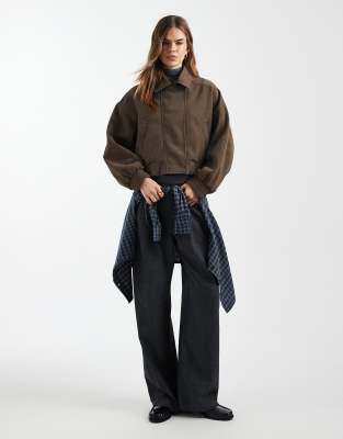 ASOS DESIGN - Biker-Bomberjacke aus Kunstleder in Mokkabraun-Brown