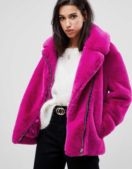 Asos pink faux outlet fur coat