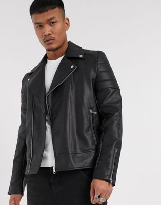 Asos Design Biker Jacket In Black Faux Leather