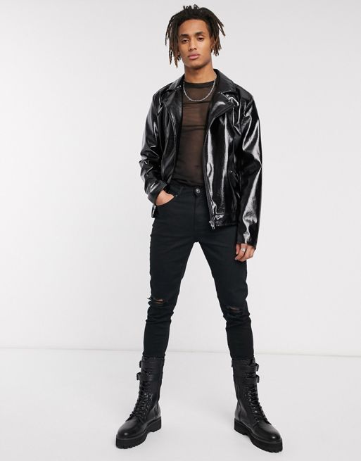 ASOS DESIGN high shine leather look suit in black