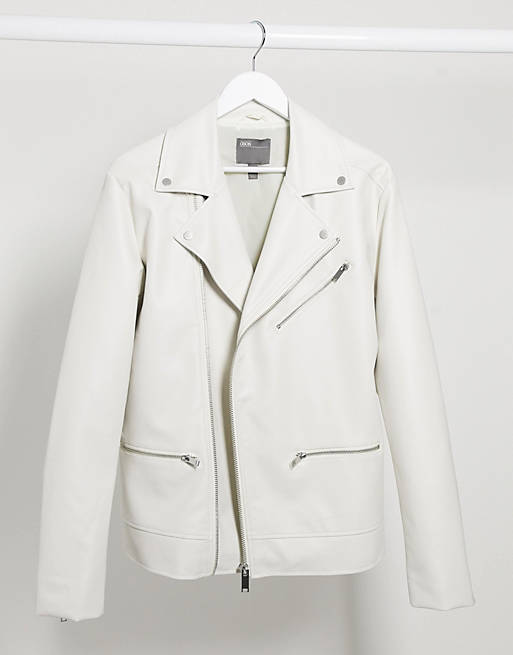 ASOS DESIGN biker jacket in white faux leather | ASOS