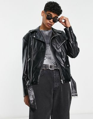 ASOS DESIGN biker jacket with embossed croc effect in black - ASOS Price Checker