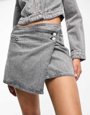 ASOS DESIGN - Biker-Jeansrock in verwaschenem Grau, Kombiteil