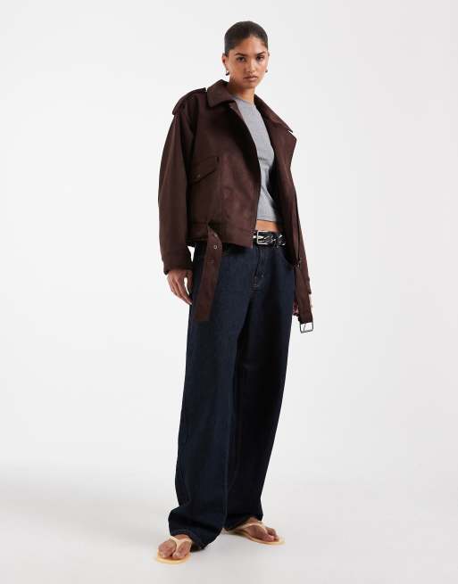 ASOS DESIGN bikerjack van imitatiesuède in chocoladebruin, 2 van 4