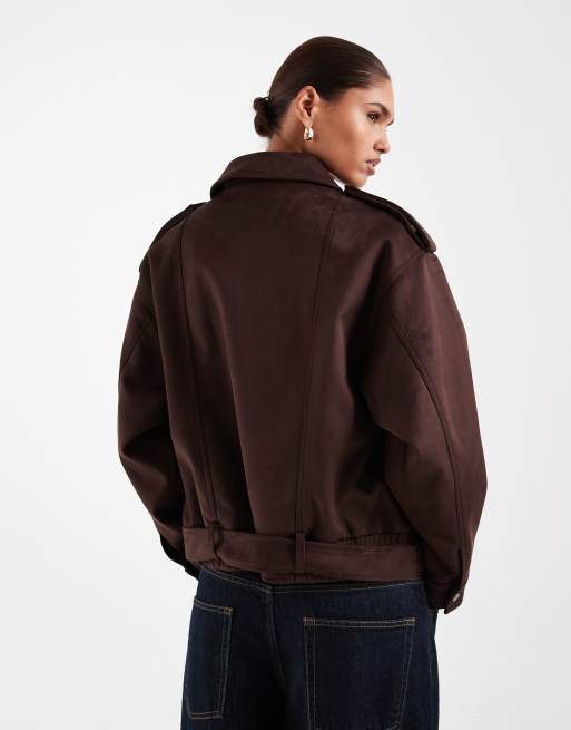 ASOS DESIGN bikerjack van imitatiesuède in chocoladebruin, 3 van 4