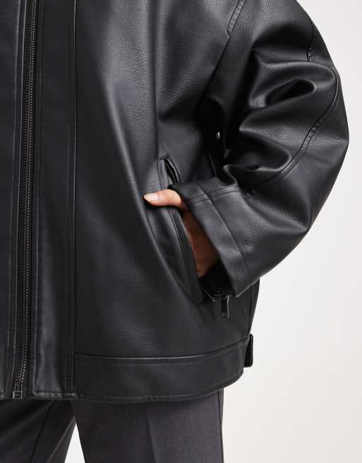 ASOS DESIGN – Bikerjacke aus Kunstleder in Schwarz mit gestepptem Futter, 4 von 4