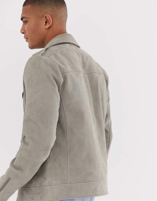 ASOS DESIGN – Bikerjacke aus Wildleder in Stone, 2 von 4