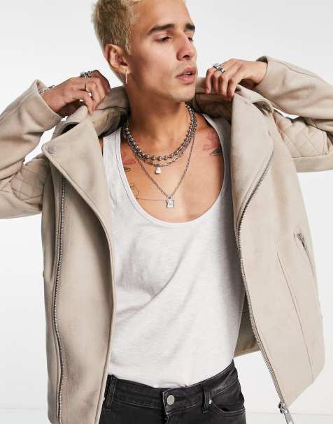 ASOS DESIGN – Bikerjacke aus Wildlederimitat in Stein - view 1