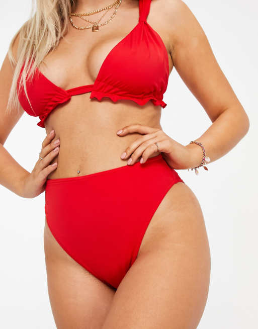 Asos Design Roter Triangel Bikini Mit Ruschen Asos