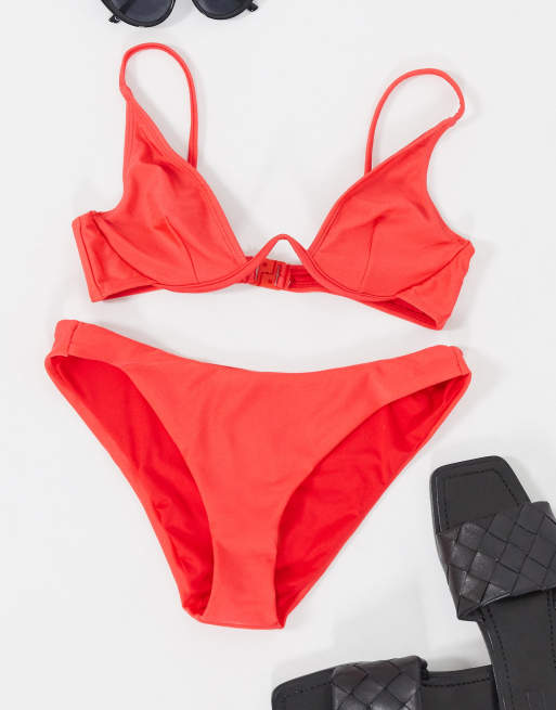 Asos Design Roter Bikini Mit V Einsatz Und Bugeln Asos